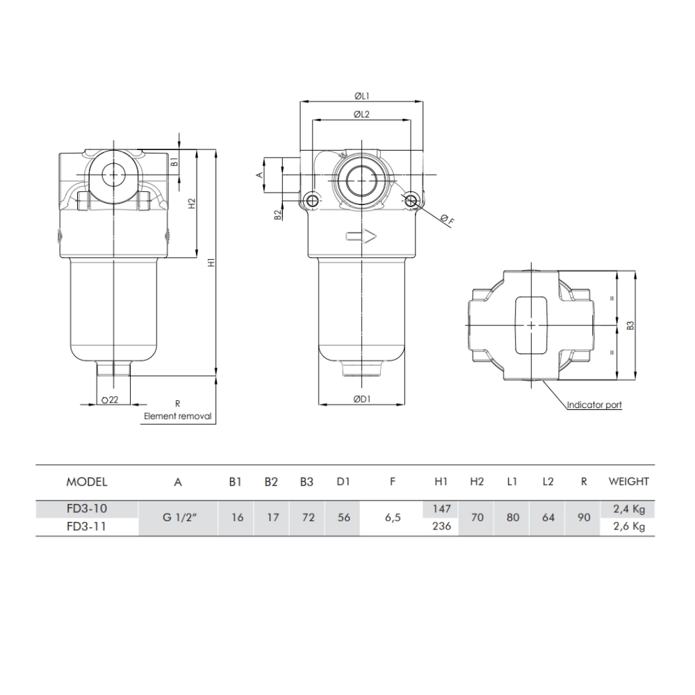 Filtrec FD3-10 High Pressure Hydraulic Filter, 10 Micron Cellulose, 1/2" BSP, 27 L/min Filtrec FD3-10 High Pressure Hydraulic Filter, 10 Micron Cellulose, 1/2" BSP, 27 L/min