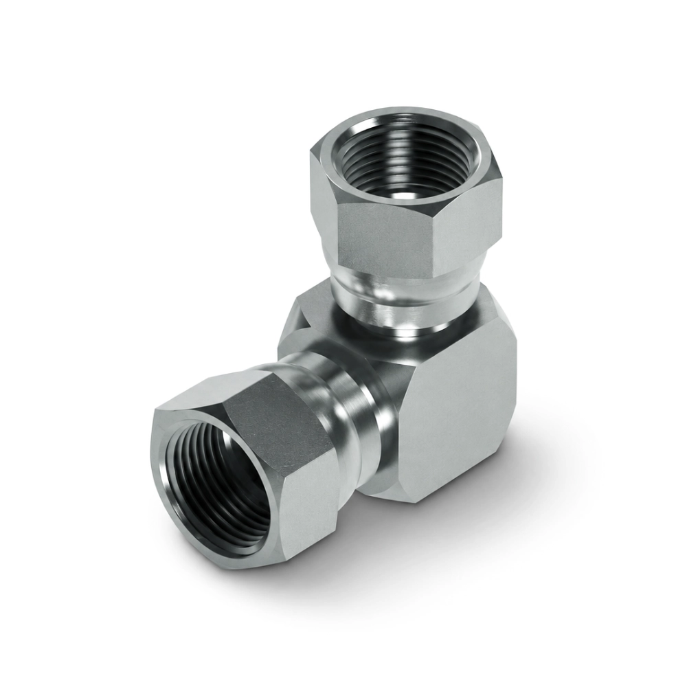 7/16" JIC Swivel Female to Swivel Female 90° Compact Hydraulic Adaptor 7/16" JIC Swivel Female to Swivel Female 90° Compact Hydraulic Adaptor