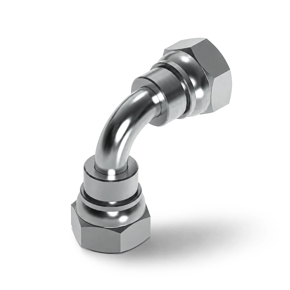 1/4" BSP Swivel Female to Swivel Female 90° Soft-Seat O-Ring Swept Elbow Hydraulic Adaptor