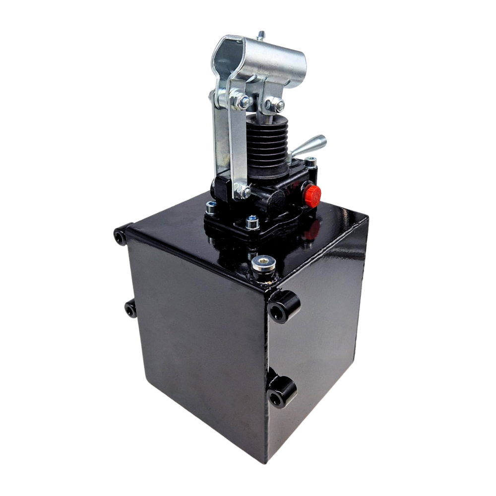 Flowfit Double Acting Hydraulic 25cc Hand Pump Assembly, Without Relief Valve, With 5 Litre Tank and Handlever Flowfit Double Acting Hydraulic 25cc Hand Pump Assembly, Without Relief Valve, With 5 Litre Tank and Handlever