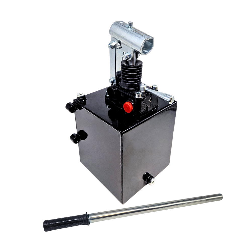 Flowfit Double Acting Hydraulic 25cc Hand Pump Assembly, Without Relief Valve, With 5 Litre Tank and Handlever Flowfit Double Acting Hydraulic 25cc Hand Pump Assembly, Without Relief Valve, With 5 Litre Tank and Handlever