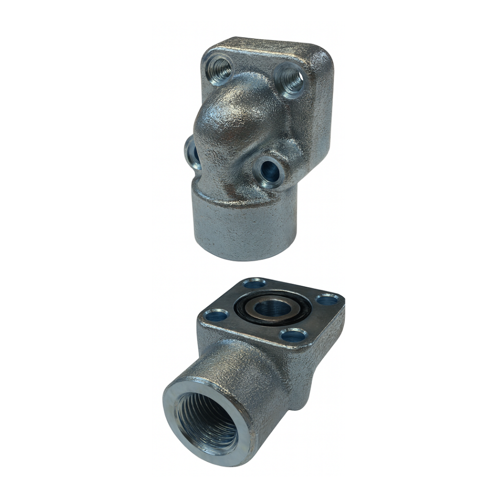 Walvoil 35mm PCD, Female, 3/8” BSP, German Flange, 90° Elbow Gear Pump Connector Walvoil 35mm PCD, Female, 3/8” BSP, German Flange, 90° Elbow Gear Pump Connector