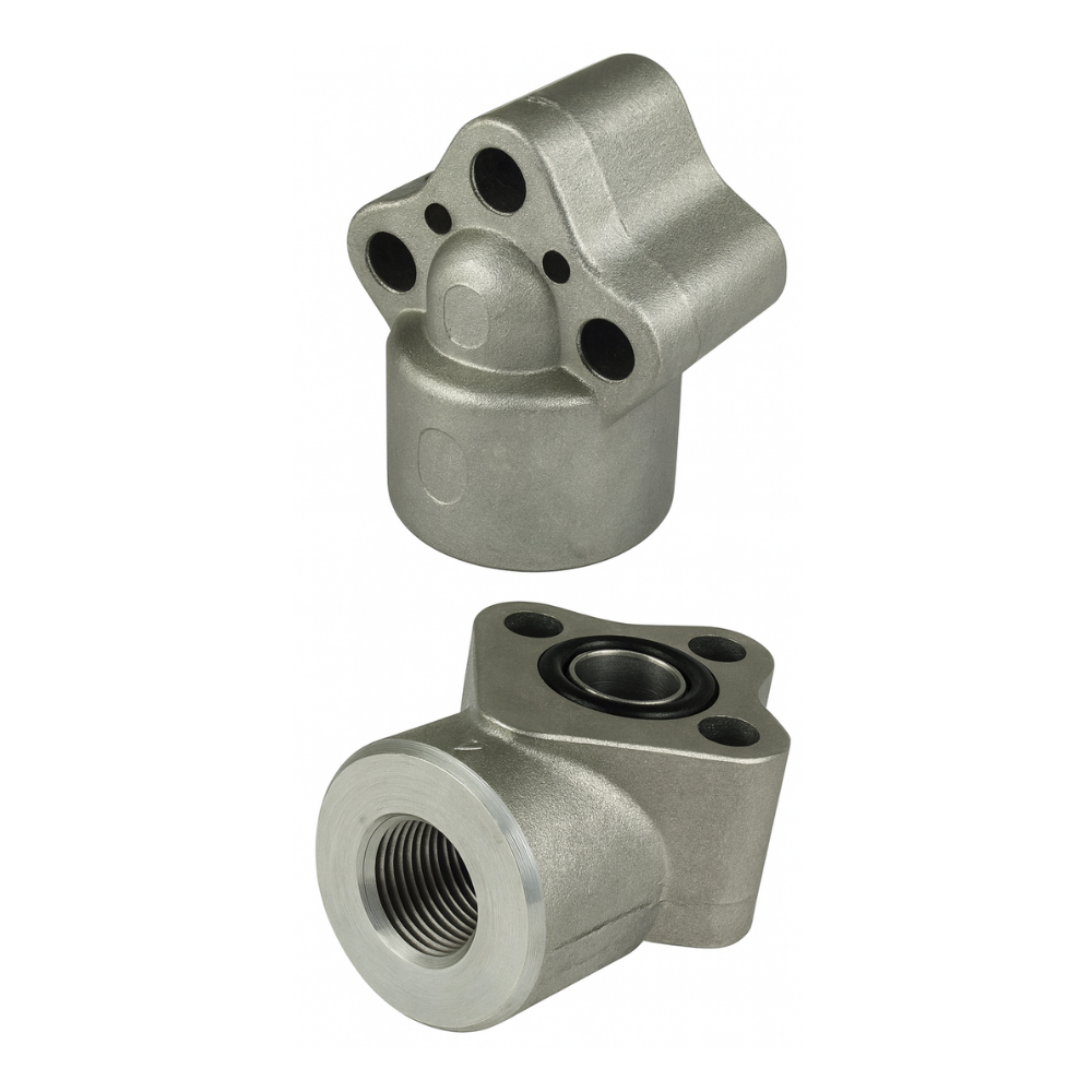 Walvoil 26mm PCD, Female, 3/8” BSP, European Flange, 90° Elbow Gear Pump Connector