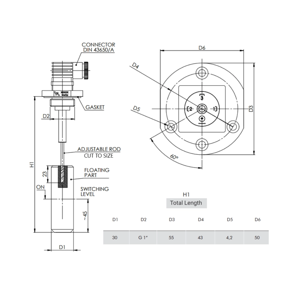 Filtrec FLA Electromagnetic Level Switch, 500mm, 1" BSP/ Flanged Mount
