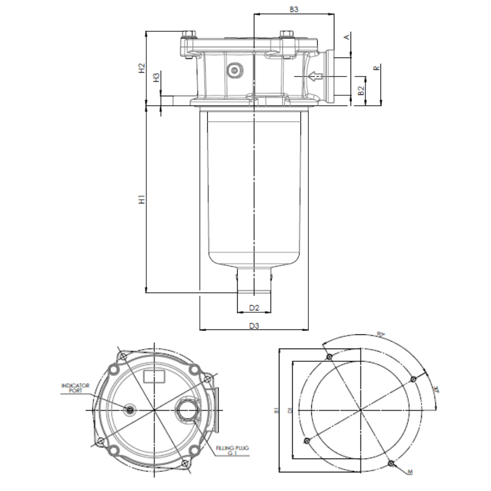 FRT Series Tank Top Return Filter 25 Micron G/Fibre 4 Hole 2" BSP 800 L/Min c/w Filling Plug FRT Series Tank Top Return Filter 25 Micron G/Fibre 4 Hole 2" BSP 800 L/Min c/w Filling Plug