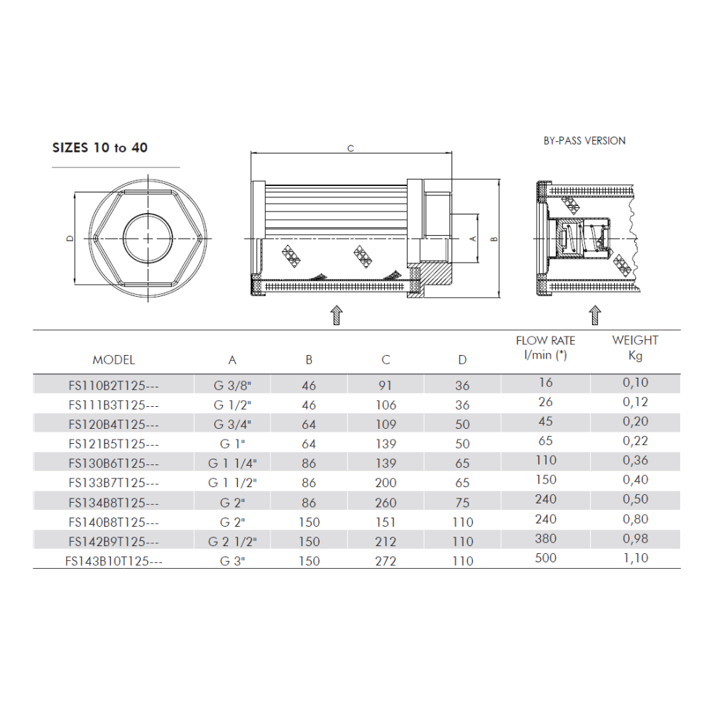 1" 65L/MIN SUCTION STRAINER 125 MICRON C/W BYPASS