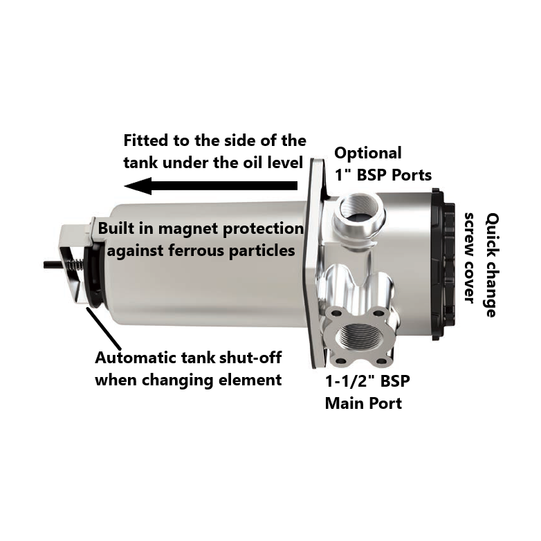 1-1/2" BSP TANK SIDE MULTIPORT SUCTION FILTER, 200MICRON WIRE MESH 200L/MIN C/W MAGNET & 1" BSP OPTIONAL PORTS