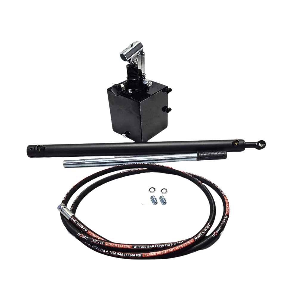 Flowfit Double acting Hydraulic Hand Pump trailer pack to lift 5.6 tonne 700mm stroke, Hand Pump 25cm3, 3 litre tank c/w with hoses and fittings Flowfit Double acting Hydraulic Hand Pump trailer pack to lift 5.6 tonne 700mm stroke, Hand Pump 25cm3, 3 litre tank c/w with hoses and fittings