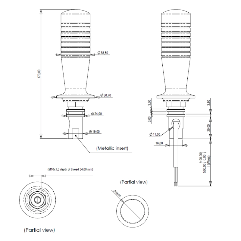 Indemar Joystick Push Button, 1 Button, M10 x 1.5, 500mm Cable