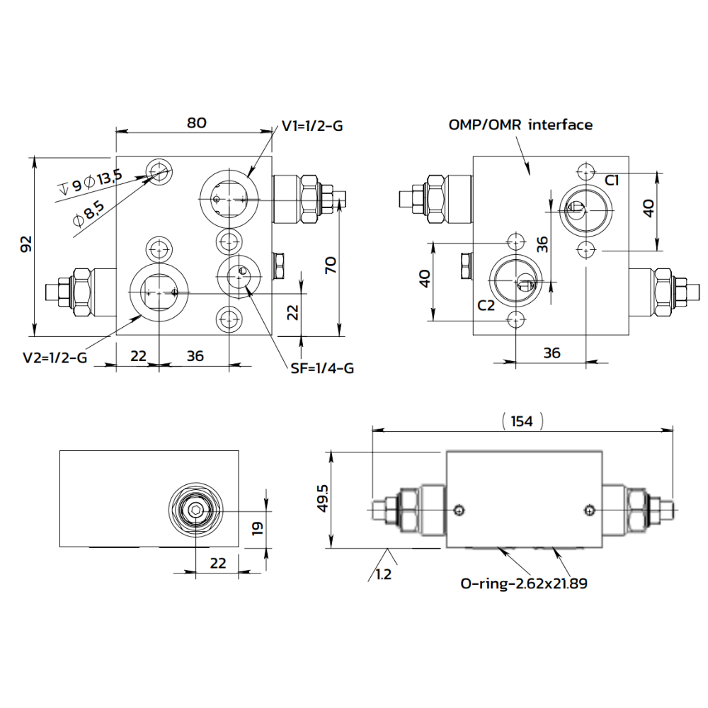 GUMEC Double Overcentre Valve For OMP/OMR Motors, 1/2" BSP, 4.25:1, 60-350 Bar
