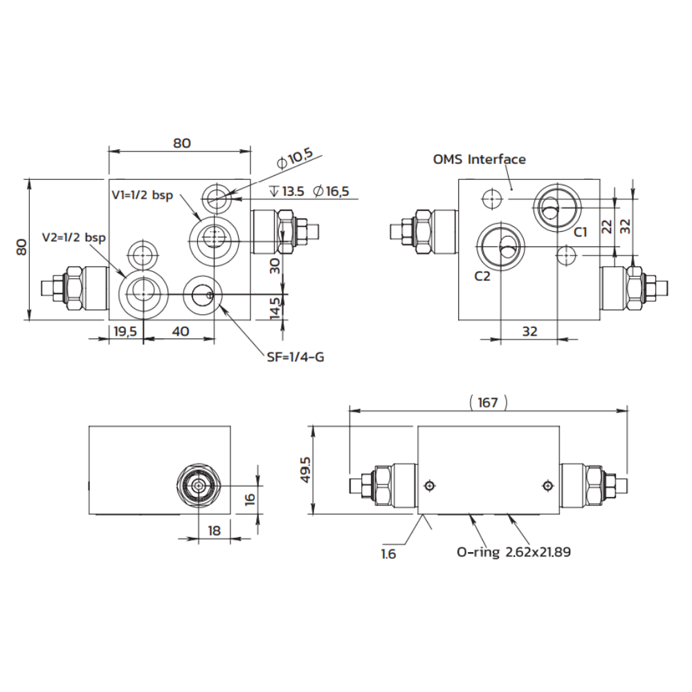 GUMEC Double Overcentre Valves OMS Motors, 1/2" BSP, 4.25:1, 60-350 Bar