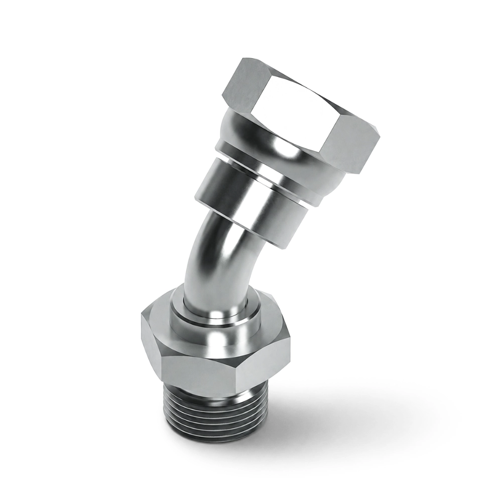 1/4" BSP Male to Swivel Female 135° Swept Elbow Hydraulic Adaptor