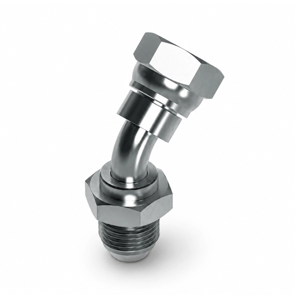 1/4" BSP JIS Male to Swivel Female 135° Swept Hydraulic Adaptor