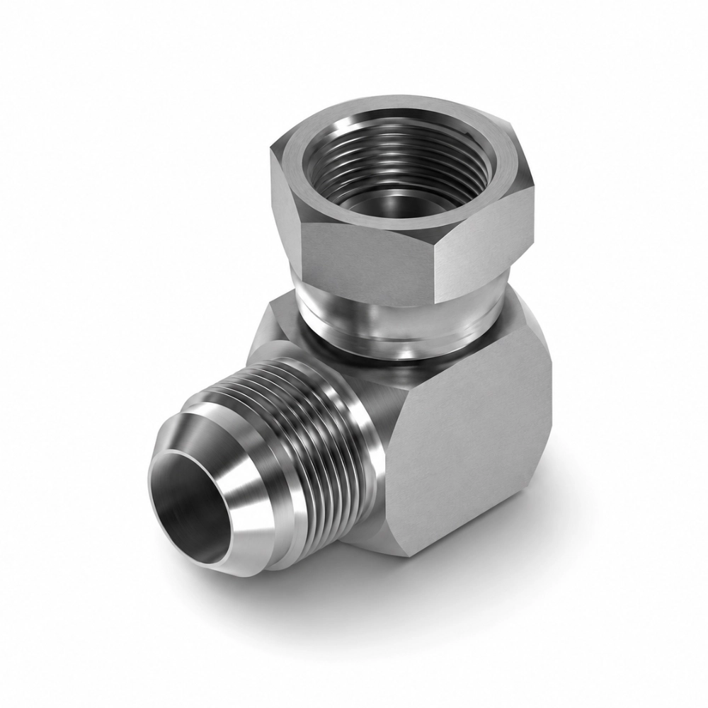 7/16" JIC Male x 1/4" BSP Swivel Female 90° Compact Hydraulic Adaptor 7/16" JIC Male x 1/4" BSP Swivel Female 90° Compact Hydraulic Adaptor