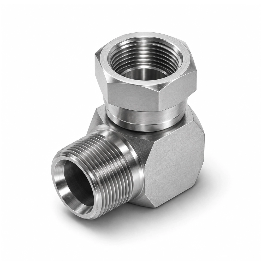 1/8" NPTF Male to BSP Swivel Female 90° Compact Hydraulic Adaptor 1/8" NPTF Male to BSP Swivel Female 90° Compact Hydraulic Adaptor