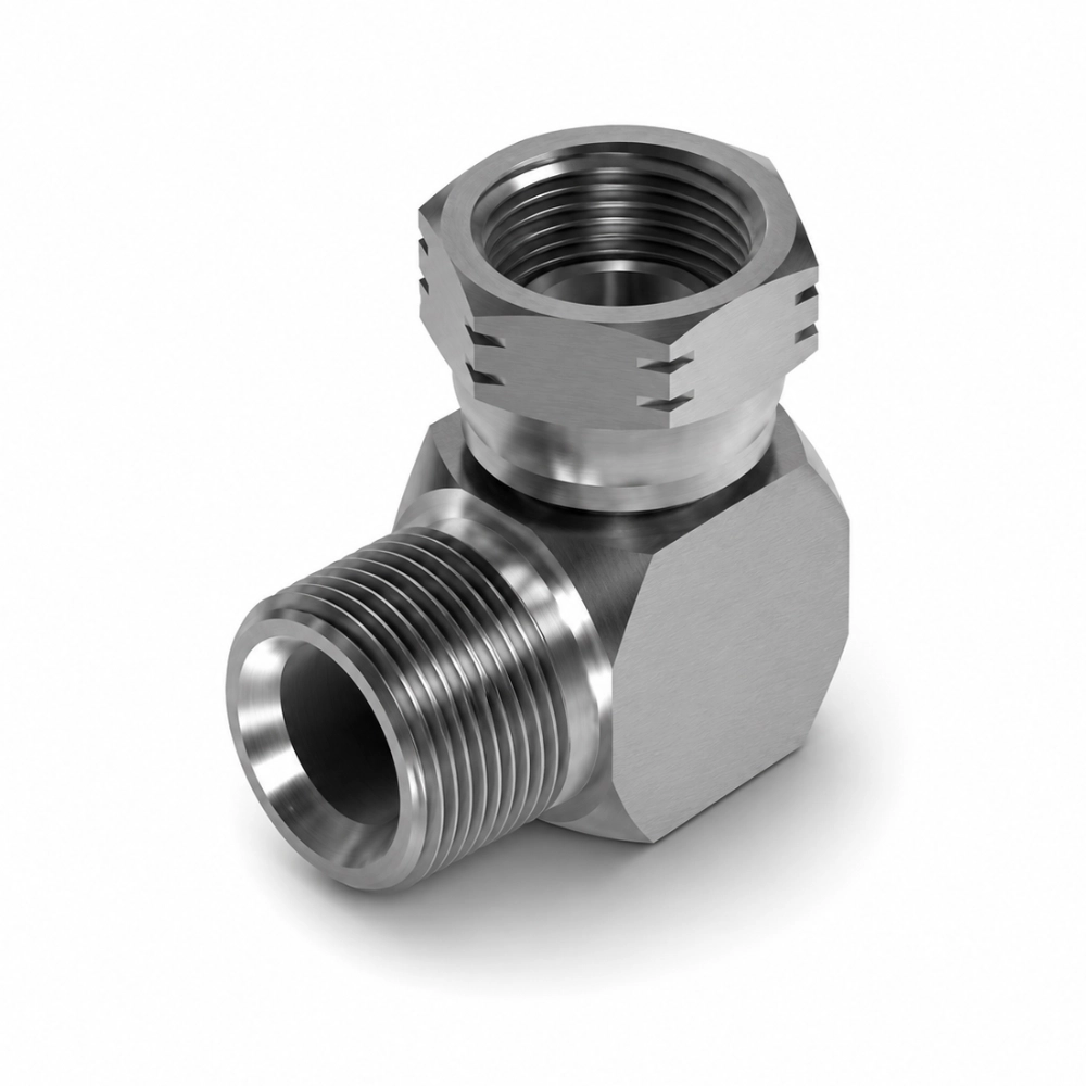 1/8" NPTF Male to NPSM Swivel Female 90° Compact Hydraulic Adaptor 1/8" NPTF Male to NPSM Swivel Female 90° Compact Hydraulic Adaptor