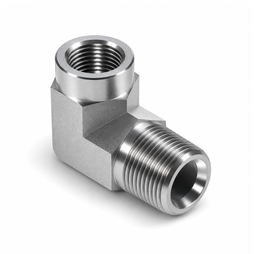 1/8" NPTF Male to Fixed Female 90° Forged Hydraulic Adaptor 1/8" NPTF Male to Fixed Female 90° Forged Hydraulic Adaptor