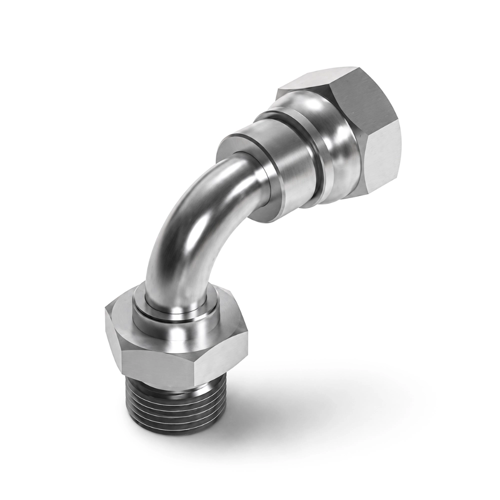 1/4" BSP Male to Soft-Seat Swivel Female 90° Swept Elbow Hydraulic Adaptor
