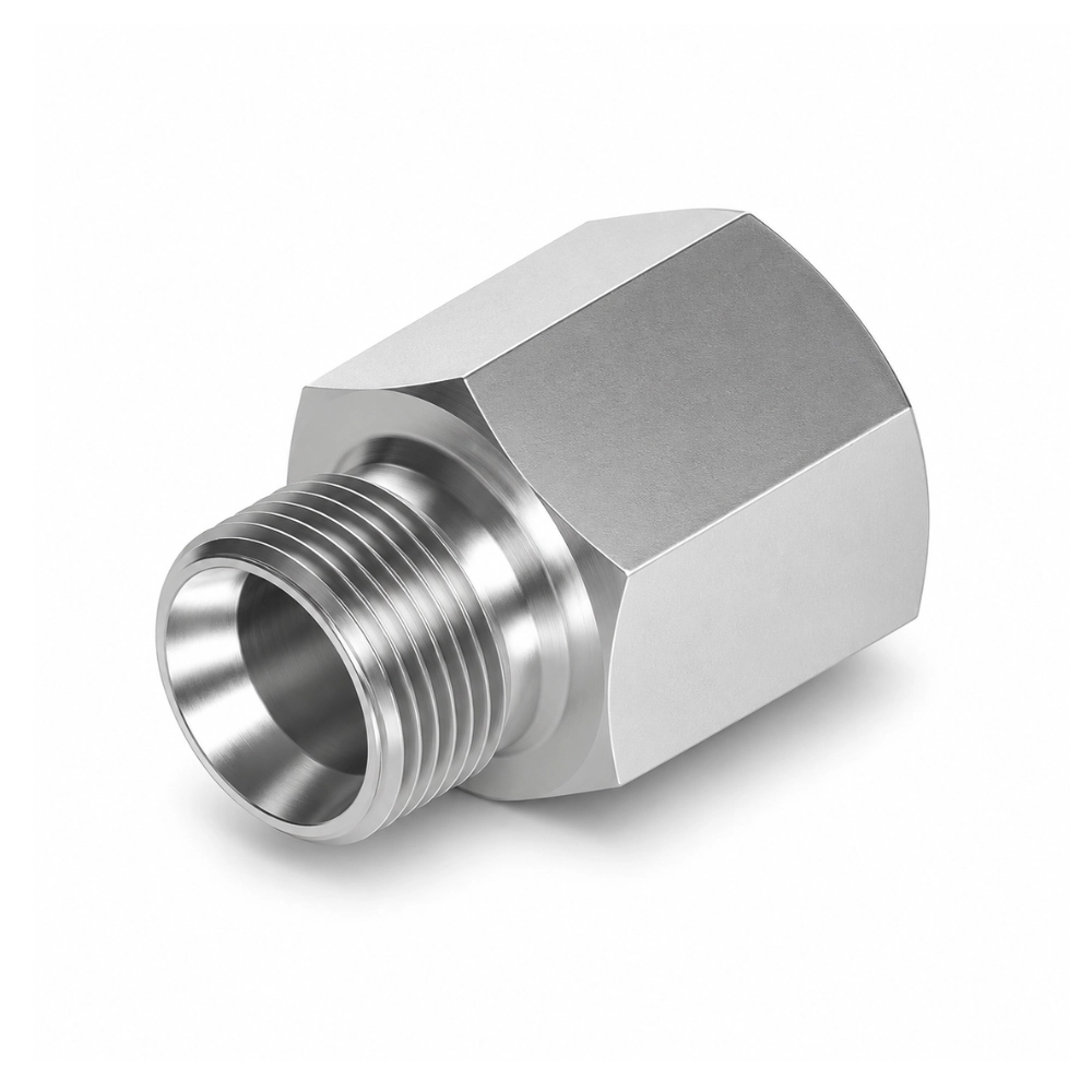 1/4" BSP Male x 7/16" SAE O-Ring Fixed Female Extension Hydraulic Adaptor