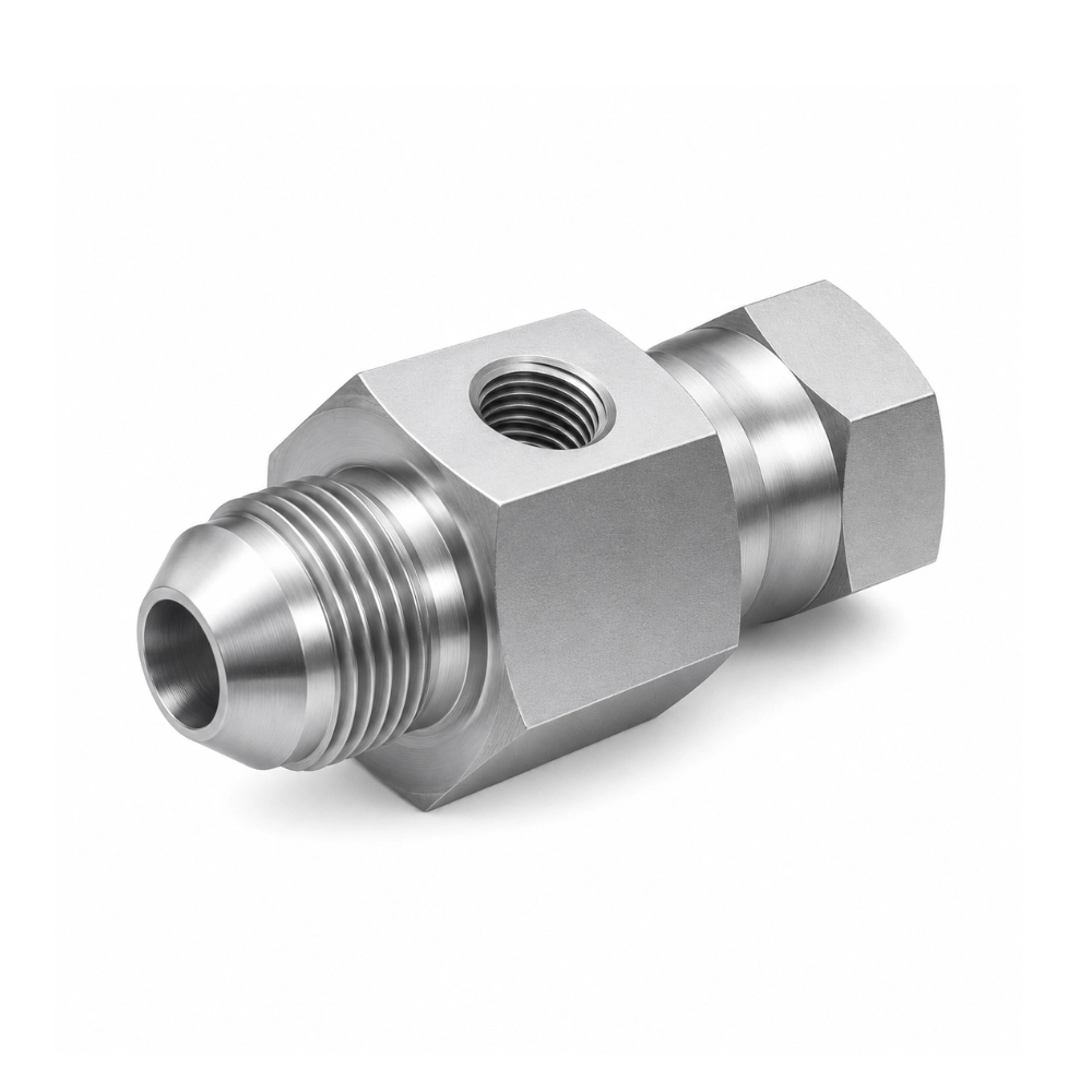 7/16" JIC Male to Swivel Female with 1/8" BSP Test Point Hydraulic Adaptor 7/16" JIC Male to Swivel Female with 1/8" BSP Test Point Hydraulic Adaptor
