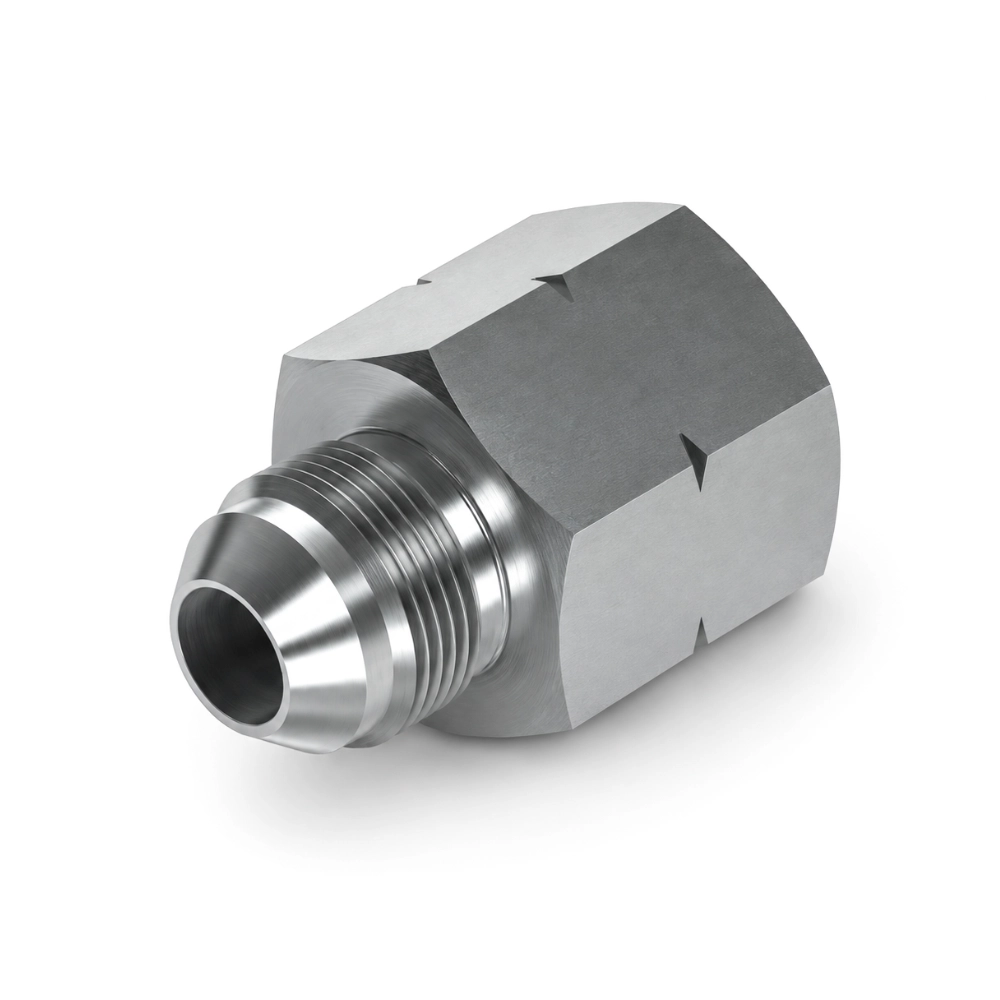 7/16" JIC Male to M14 Metric JIS Fixed Female 60° Extended Flare Seat Hydraulic Adaptor 7/16" JIC Male to M14 Metric JIS Fixed Female 60° Extended Flare Seat Hydraulic Adaptor
