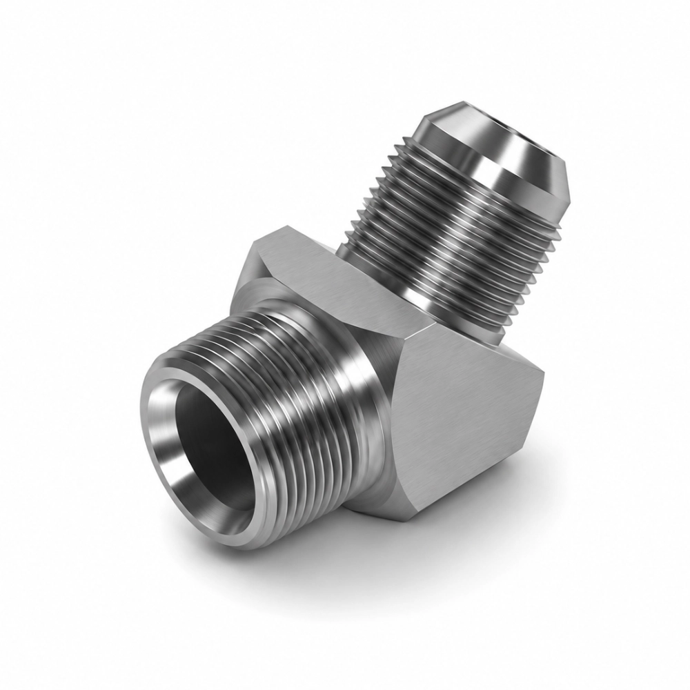 1/8" NPTF Male x 7/16" JIC Male 45° Compact Hydraulic Adaptor 1/8" NPTF Male x 7/16" JIC Male 45° Compact Hydraulic Adaptor