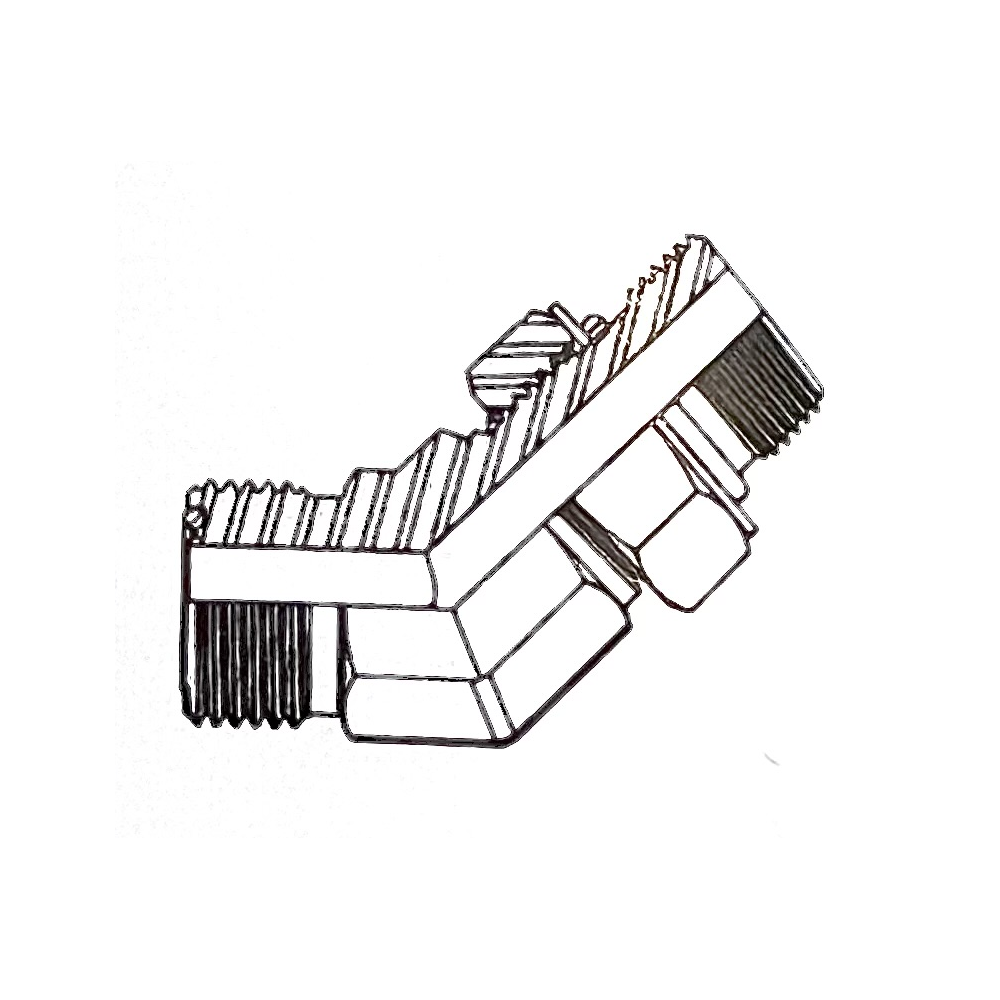 9/16 Orfs x 7/16 UNF M/M 45° Positional Elbow Hydraulic Adaptor 9/16 Orfs x 7/16 UNF M/M 45° Positional Elbow Hydraulic Adaptor