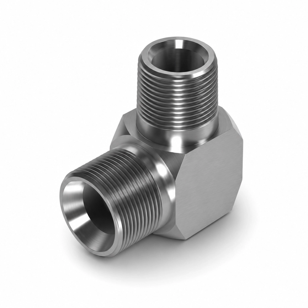 1/8" BSP Male to NPTF Male 90° Compact Hydraulic Adaptor 1/8" BSP Male to NPTF Male 90° Compact Hydraulic Adaptor