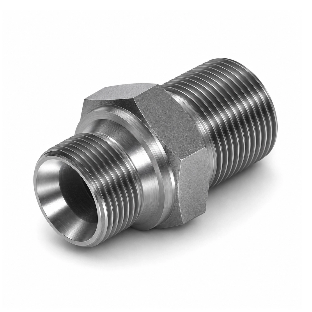 1/8" BSP DIN 3852 Form A x 1/8" BSPT Male to Male Hydraulic Adaptor