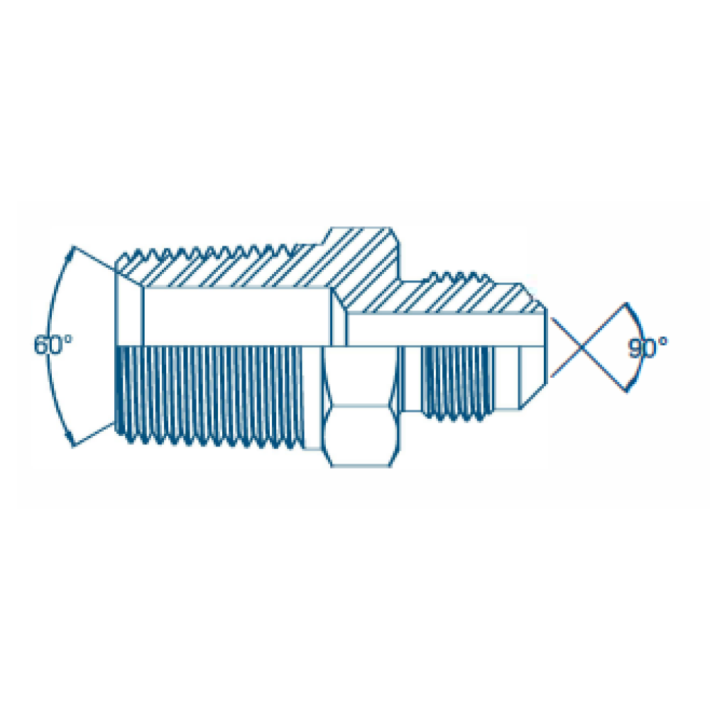 1/8 NPTF x 7/16 SAE 45° Ext Flare M/M Hydraulic Adaptor 1/8 NPTF x 7/16 SAE 45° Ext Flare M/M Hydraulic Adaptor