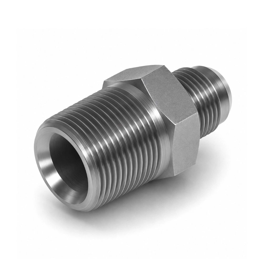 1/8" NPTF x 7/16" SAE 45° External Flare Male to Male Hydraulic Adaptor 1/8" NPTF x 7/16" SAE 45° External Flare Male to Male Hydraulic Adaptor