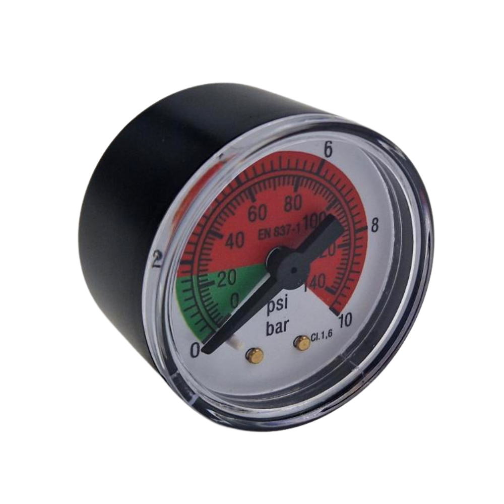 MPB Filtrec Return Clogging Indicator, Pressure Gauge, Grn0-1.7Bar Red1.7-10Bar, 1/8 BSP Rear Entry