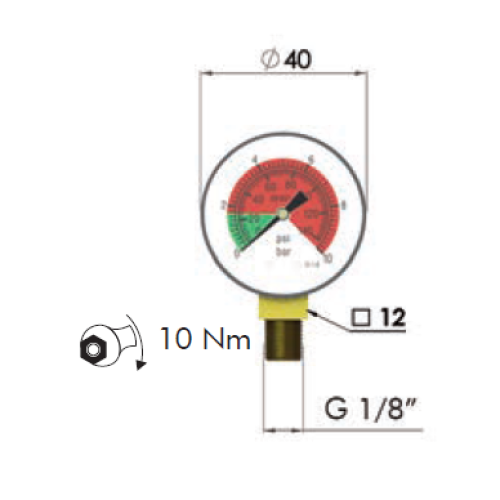 MRB Filtrec Return Clogging Indicator, Pressure Gauge, Grn0-1.7Bar Red1.7-10Bar, 1/8 BSP Base Entry MRB Filtrec Return Clogging Indicator, Pressure Gauge, Grn0-1.7Bar Red1.7-10Bar, 1/8 BSP Base Entry
