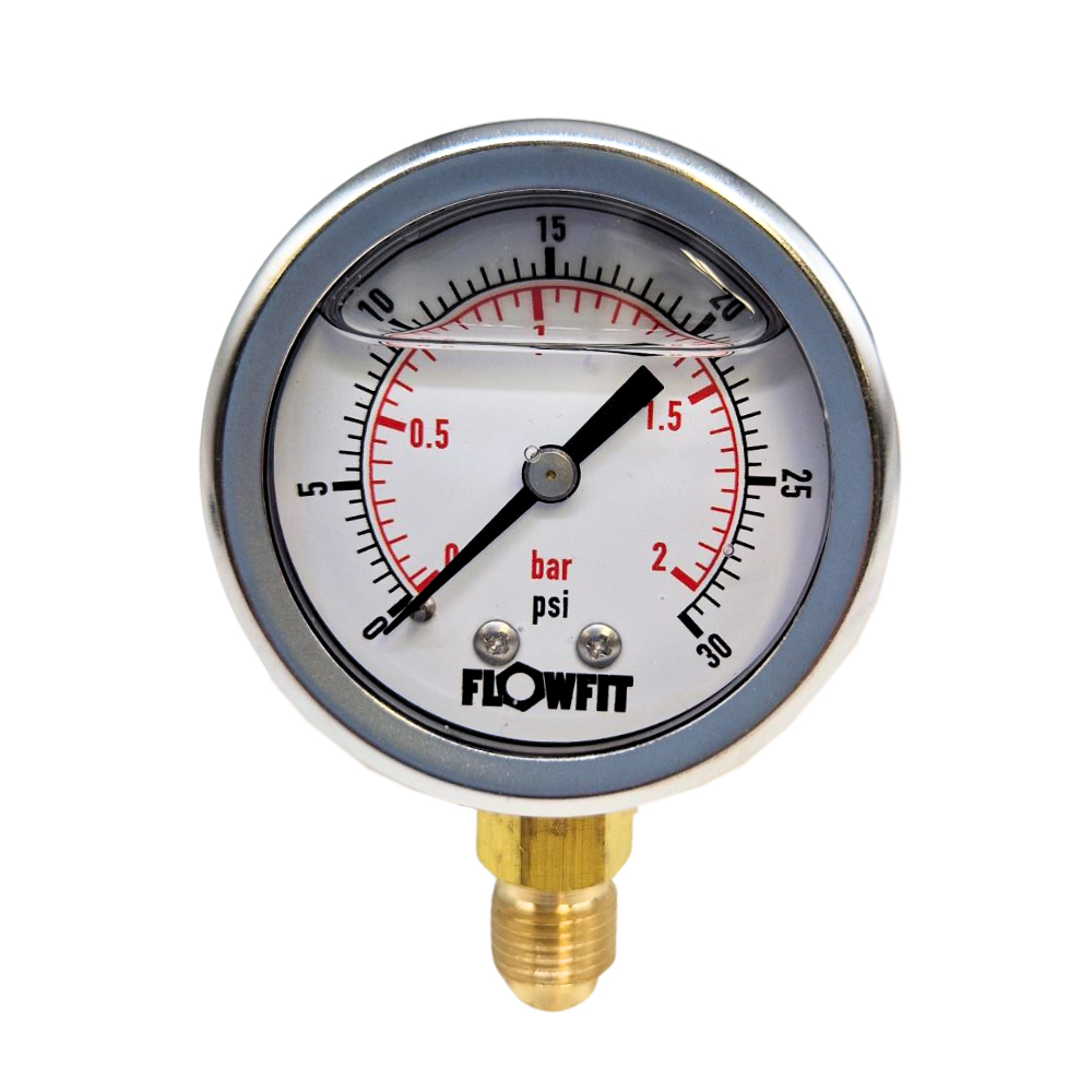 50mm Glycerine Filled Hydraulic pressure gauge 0-30 PSI (2 BAR) 1/4" BSP BASE Entry