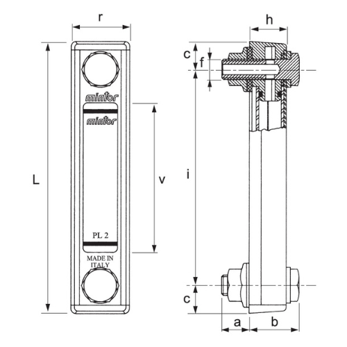 Hydraulic vertical level indicator, M12, Length 127mm