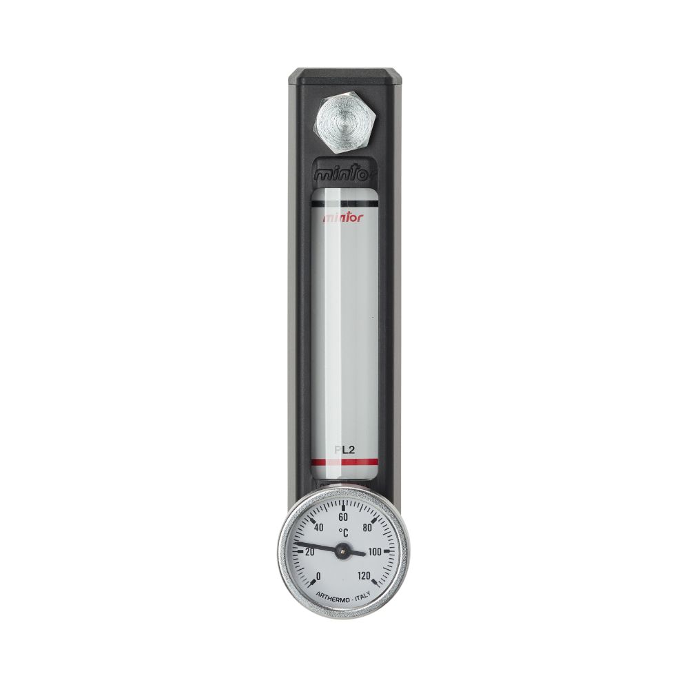 Vertical level indicator with bimetallic thermometer, M10, Length 109mm