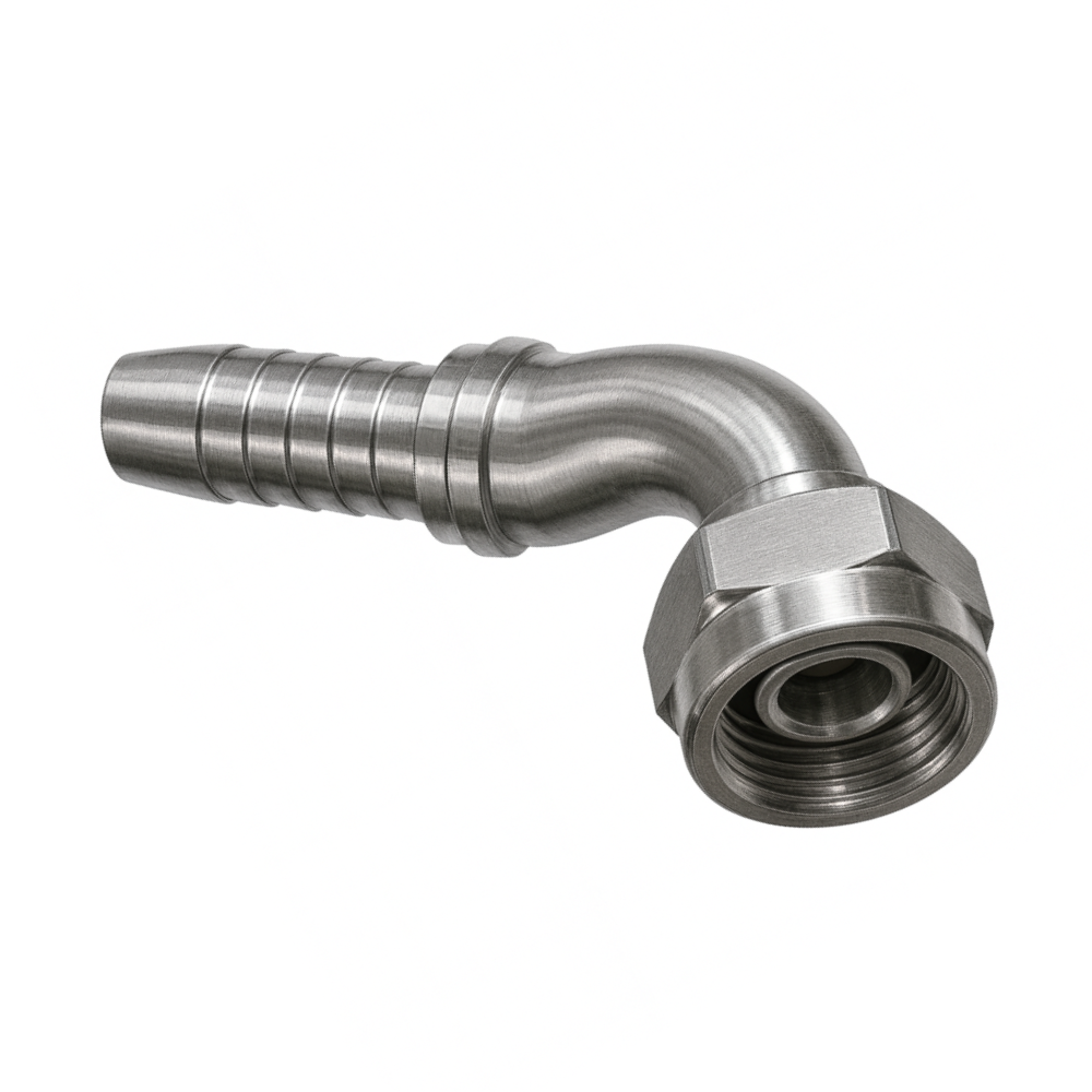 Vincke Stainless Steel 90° Elbow Swivel Female Fitting, 1/4" BSP to 1/4" Hose