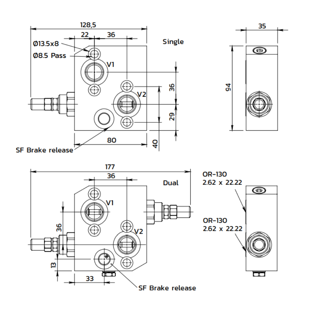 GUMEC Dual Cross Line Relief Valve 50-250 bar OMP/OMR Motors