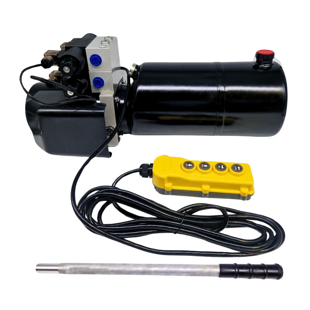 Flowfit Double Acting, Double Solenoid Hydraulic Power Pack With 8L Steel Tank & Back Up Hand Pump 12V DC 1.6KW
