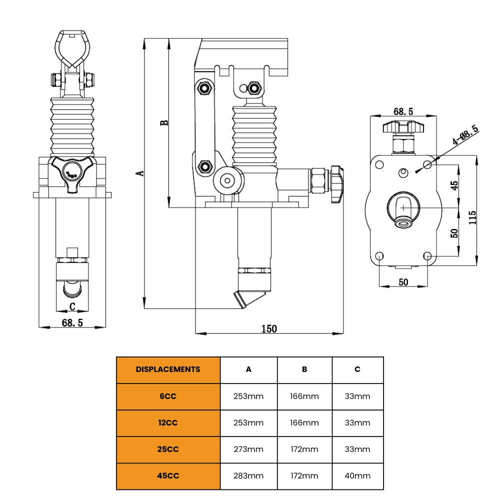 Flowfit Single Acting Hydraulic 12cc Hand Pump Assembly, With 5 Litre Tank, Relief Valve and Handlever Flowfit Single Acting Hydraulic 12cc Hand Pump Assembly, With 5 Litre Tank, Relief Valve and Handlever