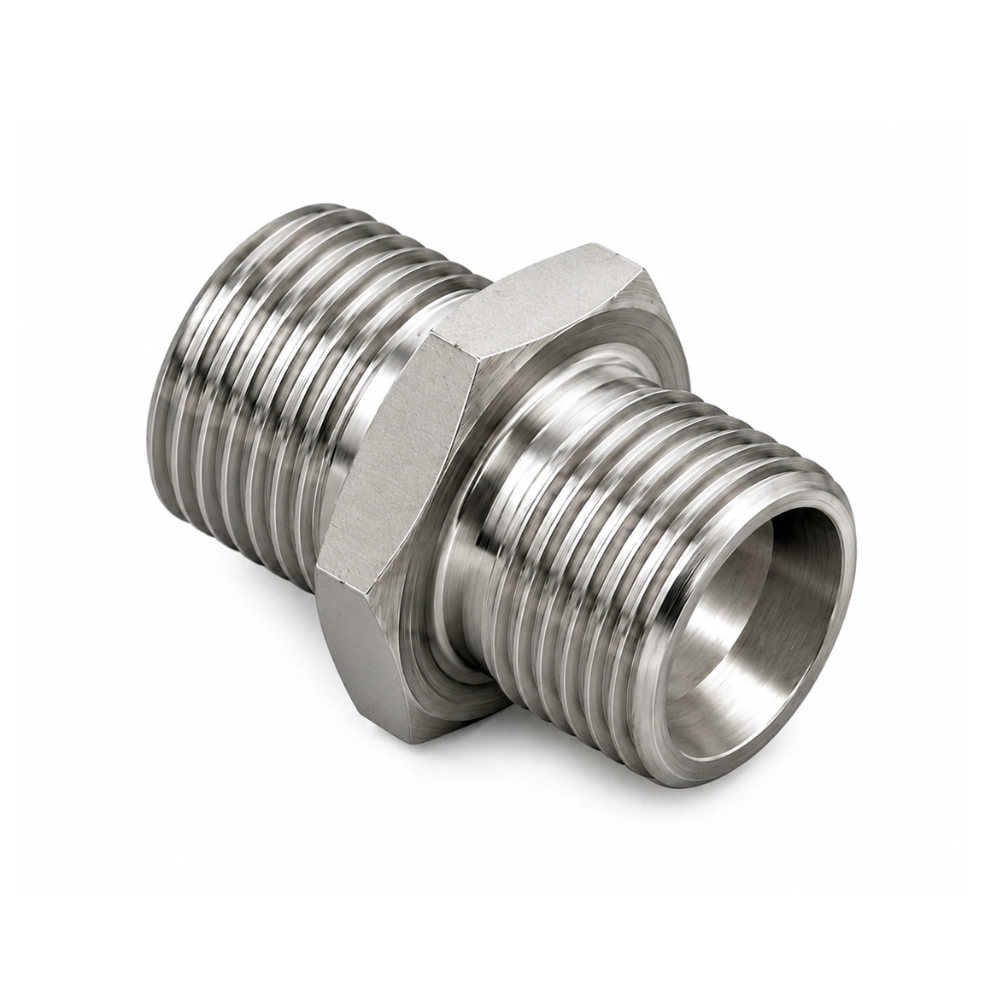 Stainless Steel 1/4" BSP Male to 1/4" BSP Male Adaptor with 60° Cone Seat