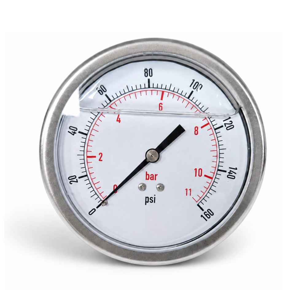 63mm Stainless Steel Hydraulic Pressure Gauge, Glycerine Filled, Rear Entry, 0-10000 PSI / 690 Bar