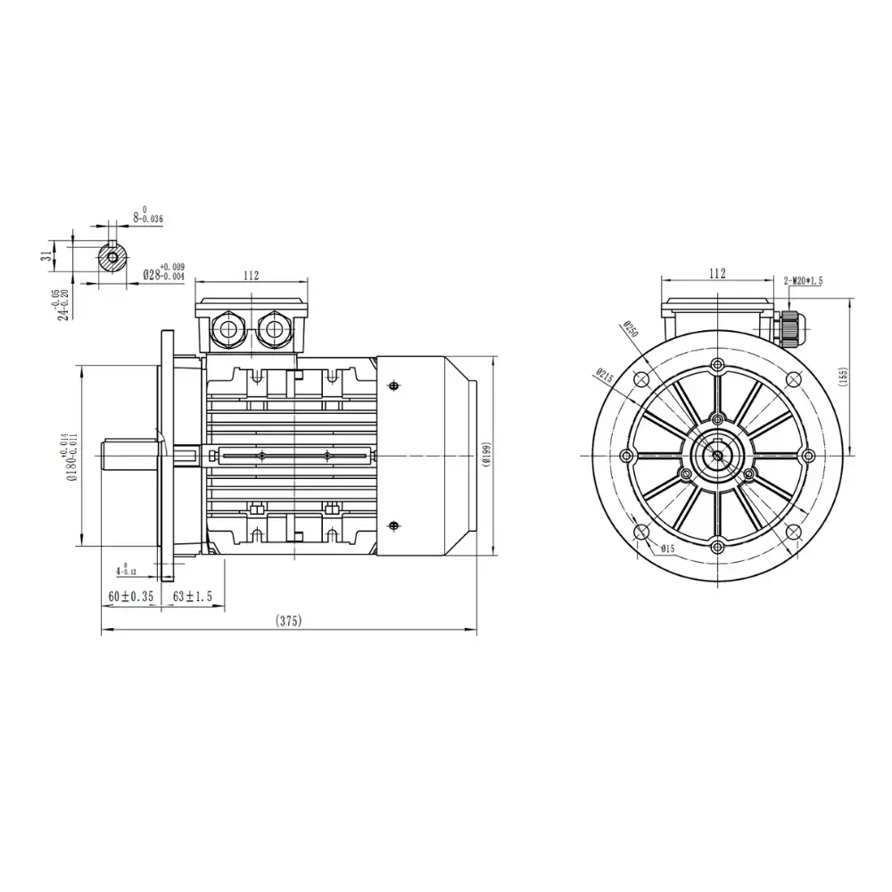 Three Phase 400V Aluminium Electric Motor, 2.2kW, 4 Pole, 1450 RPM, B5 Flange Mount Three Phase 400V Aluminium Electric Motor, 2.2kW, 4 Pole, 1450 RPM, B5 Flange Mount