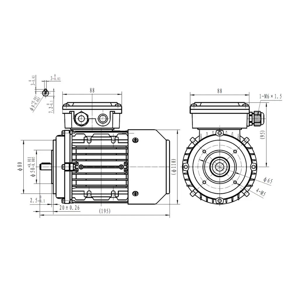0.12kW Three Phase 400V Aluminium Electric Motor, 2 Pole, 2840 RPM, B14 Face Mount