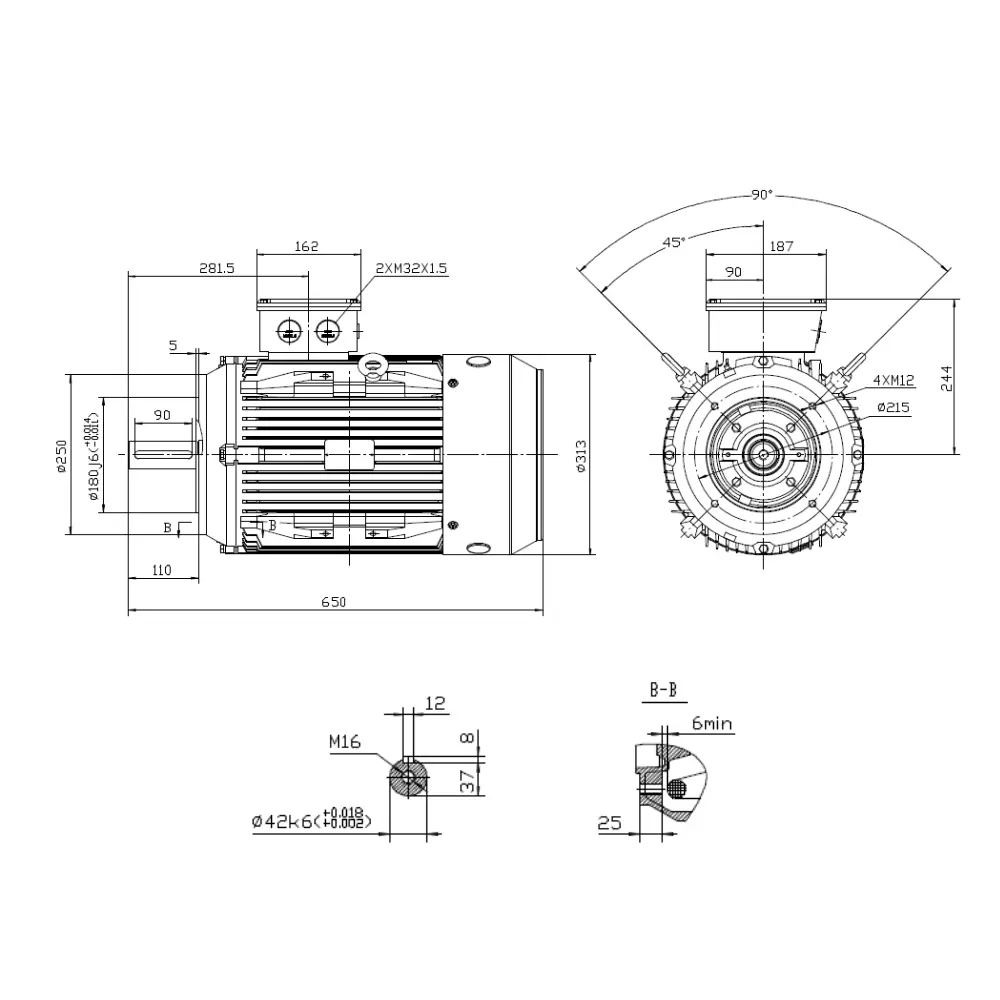 11.0kW Three Phase 400V Cast Iron Electric Motor, 6 Pole, 960 RPM, B14 Face Mount