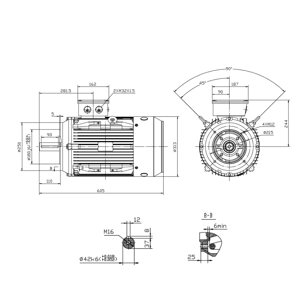 11.0kW Three Phase 400V Cast Iron Electric Motor, 2 Pole, 2830 RPM, B14 Face Mount