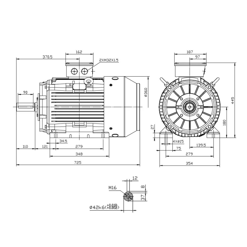 11.0kW Three Phase 400V Cast Iron Electric Motor, 8 Pole, 730 RPM, B3 Foot Mount