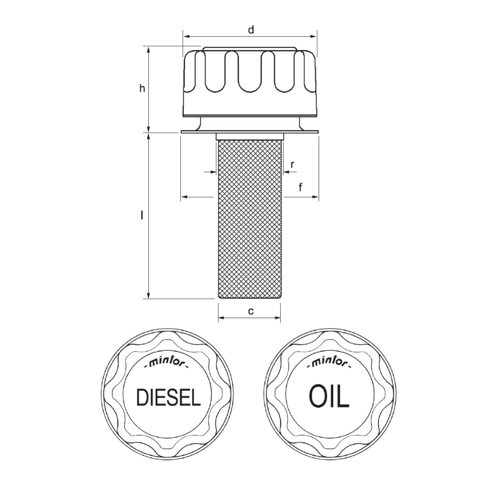 Hydraulic filling plug with flange, 40 Micron, Standard Mintor Cap