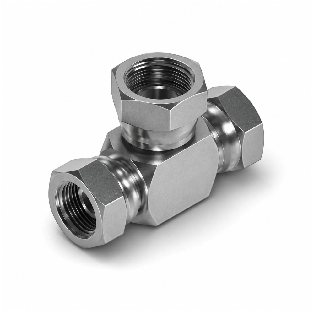 1/4" x 1/4" x 3/8" BSP Swivel Female x Swivel Female x Swivel Female Enlarging Tee Hydraulic Adaptor 1/4" x 1/4" x 3/8" BSP Swivel Female x Swivel Female x Swivel Female Enlarging Tee Hydraulic Adaptor