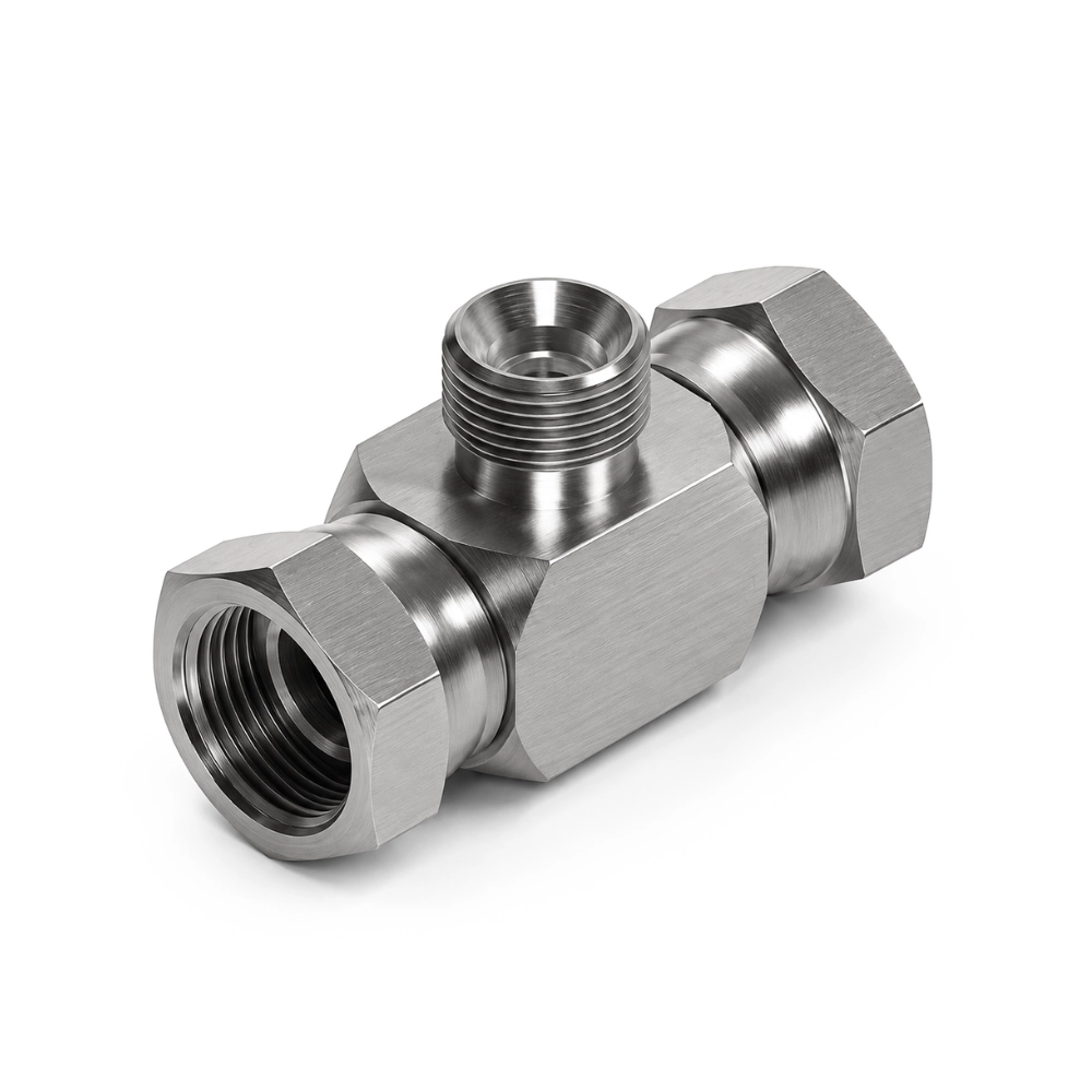 3/8" x 3/8" x 1/4" BSP Swivel Female x Swivel Female x Male Reducing Tee Hydraulic Adaptor